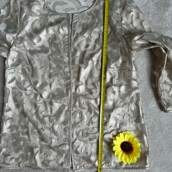 Chico’s Travelers Collection Sheer Open Jacket with Faux Leather Appliqués - Picture 10 of 10